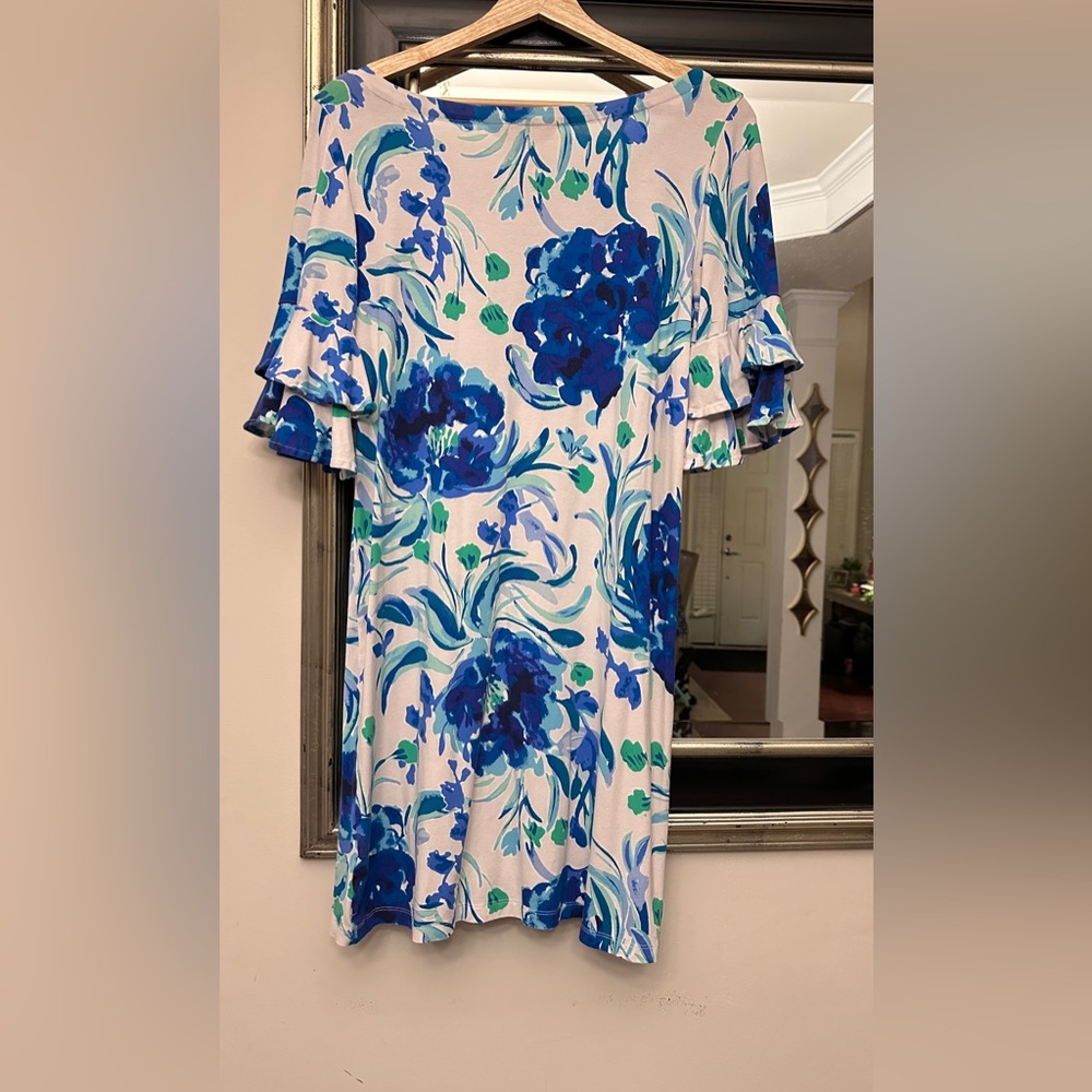 Lilly Pulitzer Midi Dress, Blue and White Floral Print, Size Medium